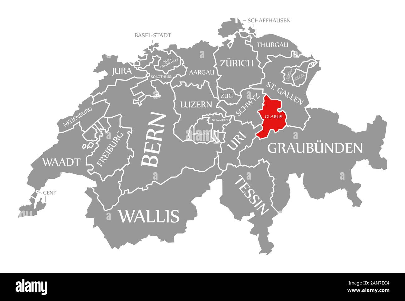Glarus rot markiert in Karte der Schweiz Stockfotografie - Alamy