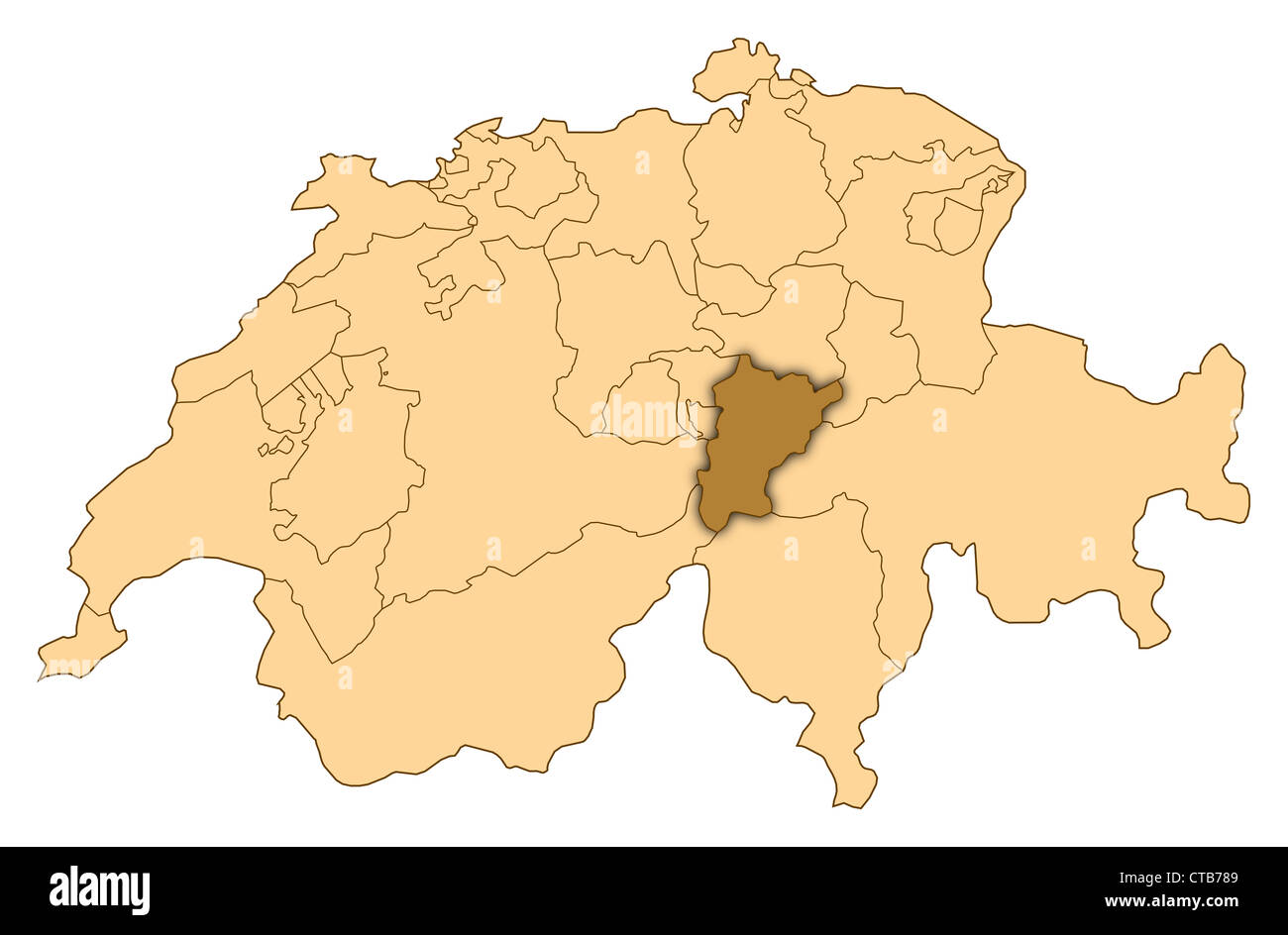 Karte der Schweiz, wo Uri markiert ist Stockfotografie - Alamy
