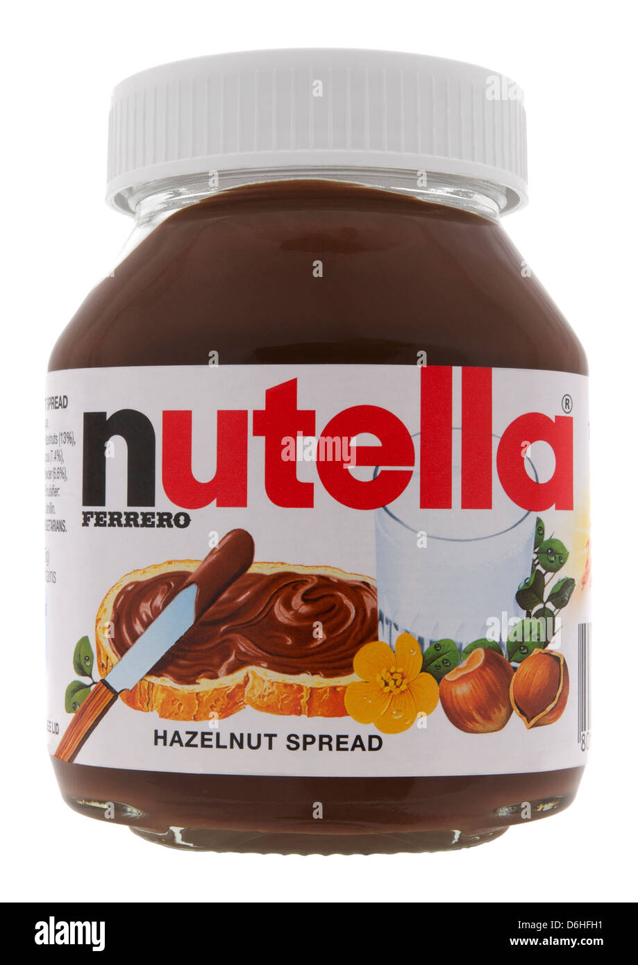 Glas Nutella Haselnuss Schokolade verteilt auf weißem Hintergrund ...