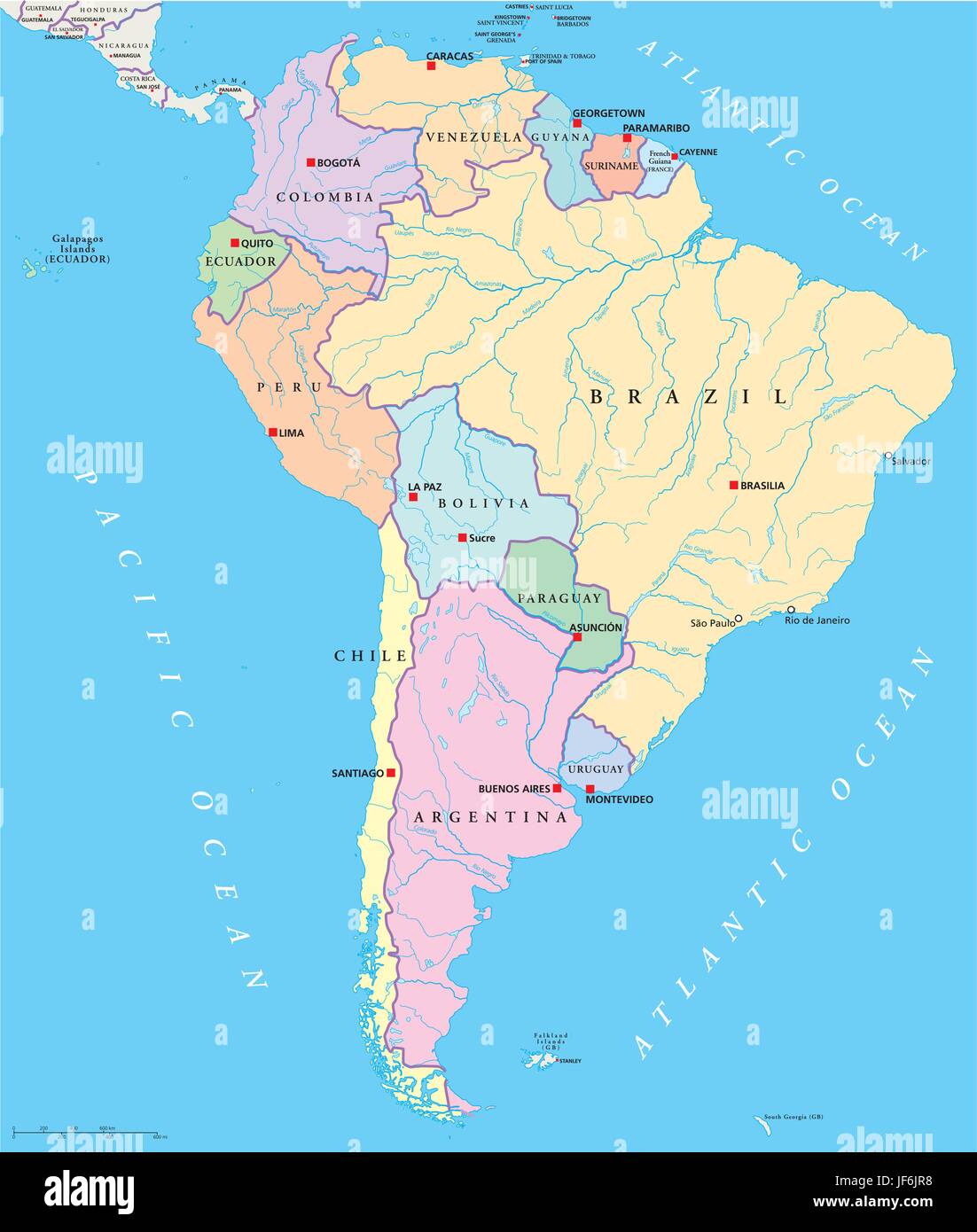 politische, Amerika, Südamerika, Kontinent, Staaten, Karte, Atlas