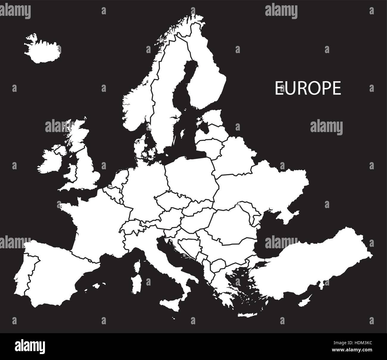 Europa mit Länder-Karte schwarz-weiß-Abbildung Stock-Vektorgrafik - Alamy