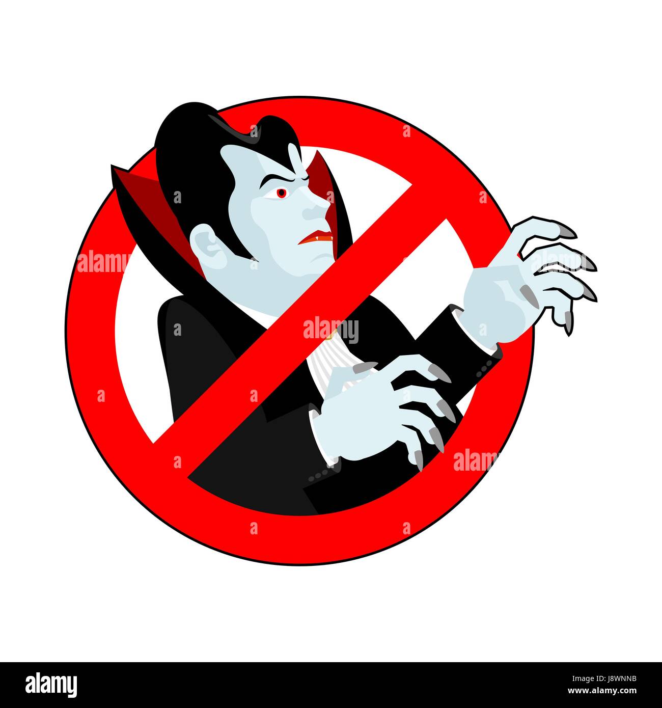 Vampir zu stoppen. Es ist verboten, Blut zu trinken. Daumen-Silhouette ...
